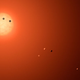 Imagen: Concepto de los 7 planetas similares a la Tierra que se encuentran en la órbita de TRAPPIST-1 (vía NASA).